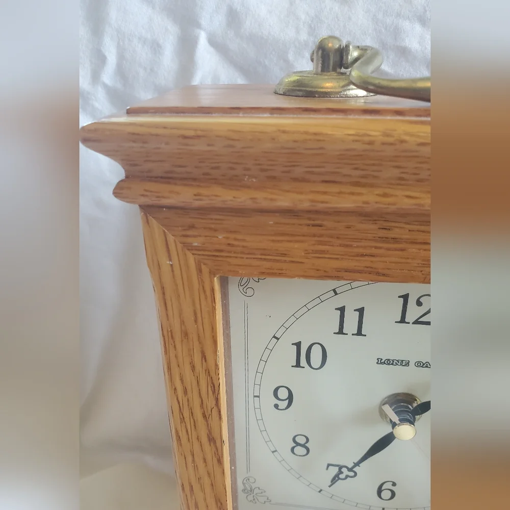 Lone Oak Vtg Classic Brown Wooden Oak Mantel Desk Shelf Clock Quartz Movement